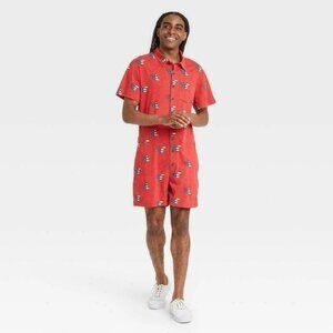 Disney Mens Mickey Mouse 4th of July PJ Pajama Romper Red L